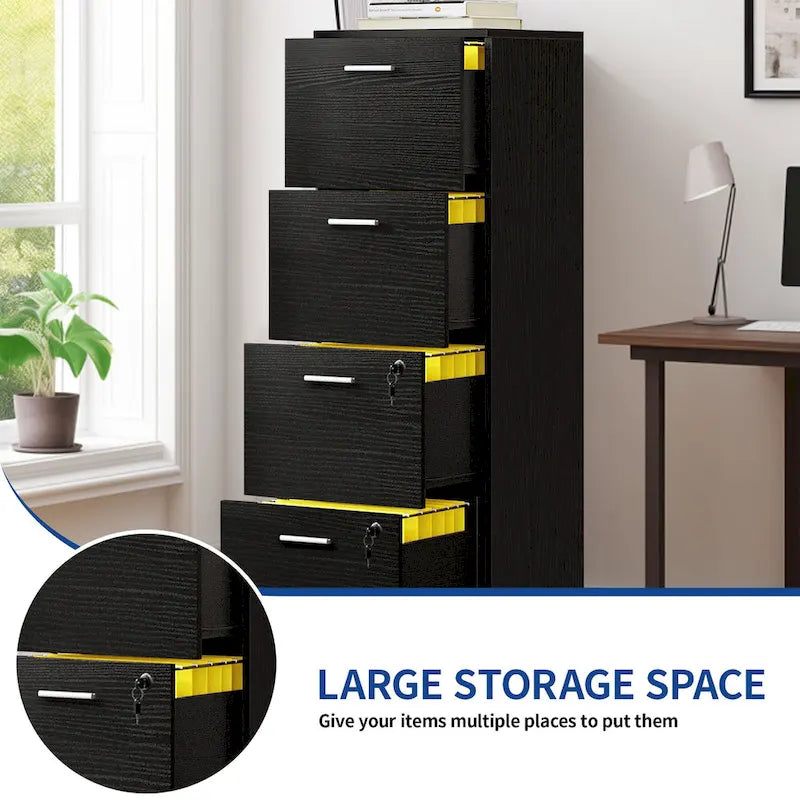 Moasis 15 Deep Vertical 4-Drawer File Cabinet with Lock for Letter A4-Sized Files