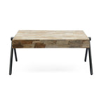 Mango Wood Coffee Table, Modern Industrial Design, With Wooden Tabletop And Metal Legs