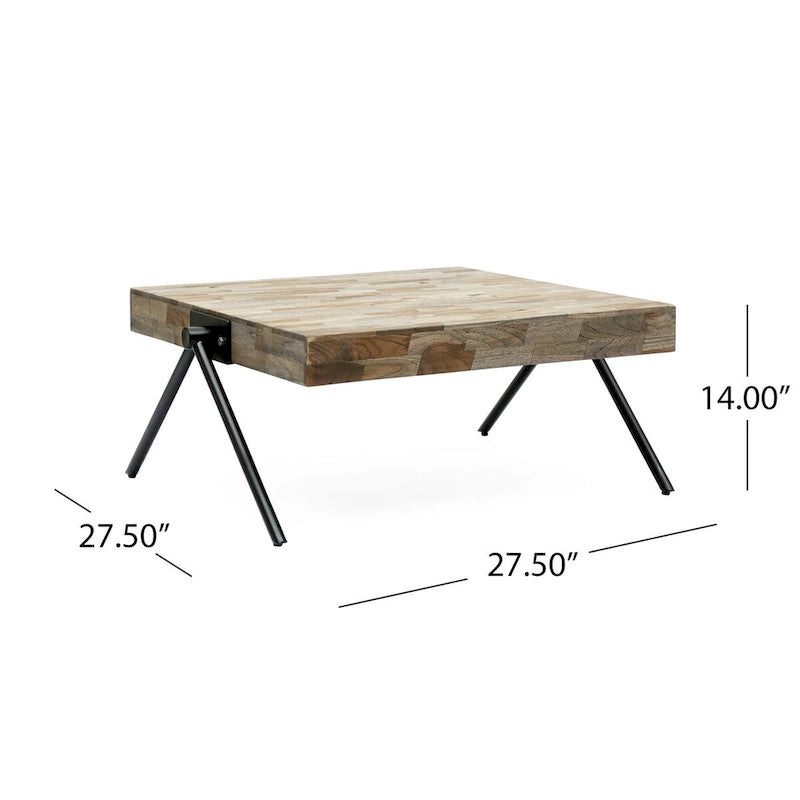 Mango Wood Coffee Table, Modern Industrial Design, With Wooden Tabletop And Metal Legs