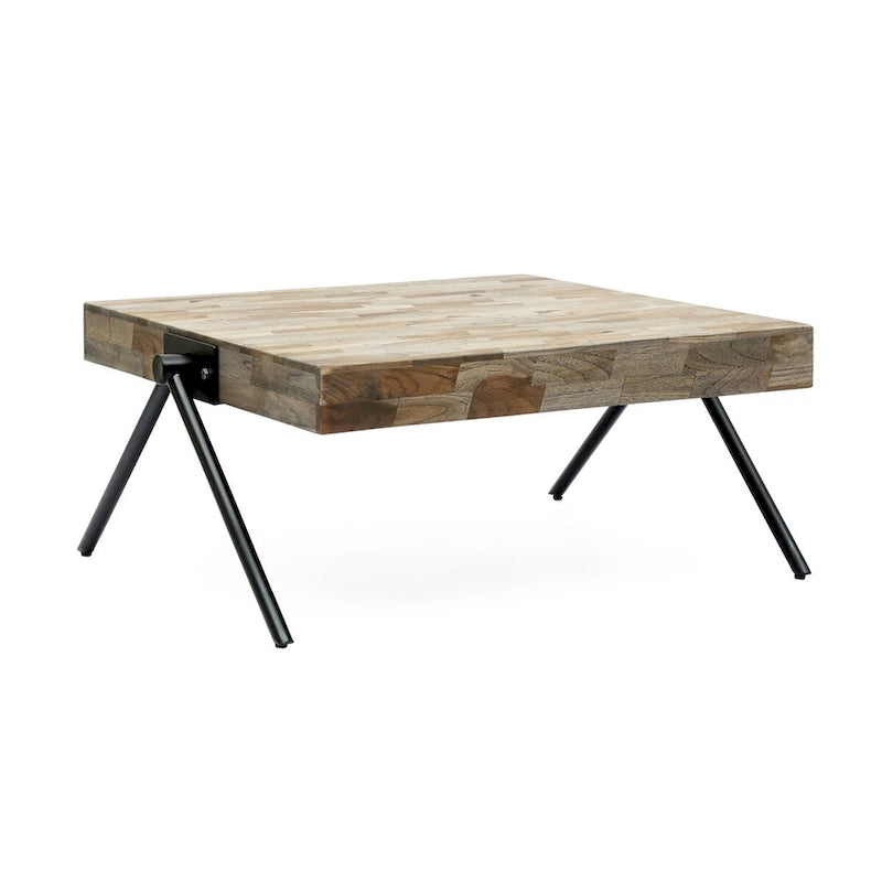 Mango Wood Coffee Table, Modern Industrial Design, With Wooden Tabletop And Metal Legs