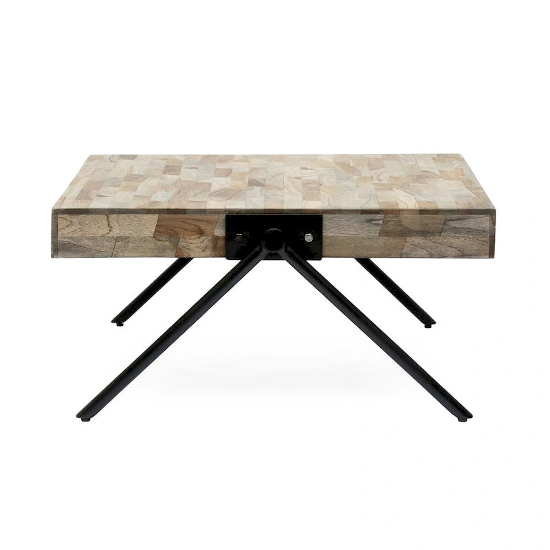 Mango Wood Coffee Table, Modern Industrial Design, With Wooden Tabletop And Metal Legs