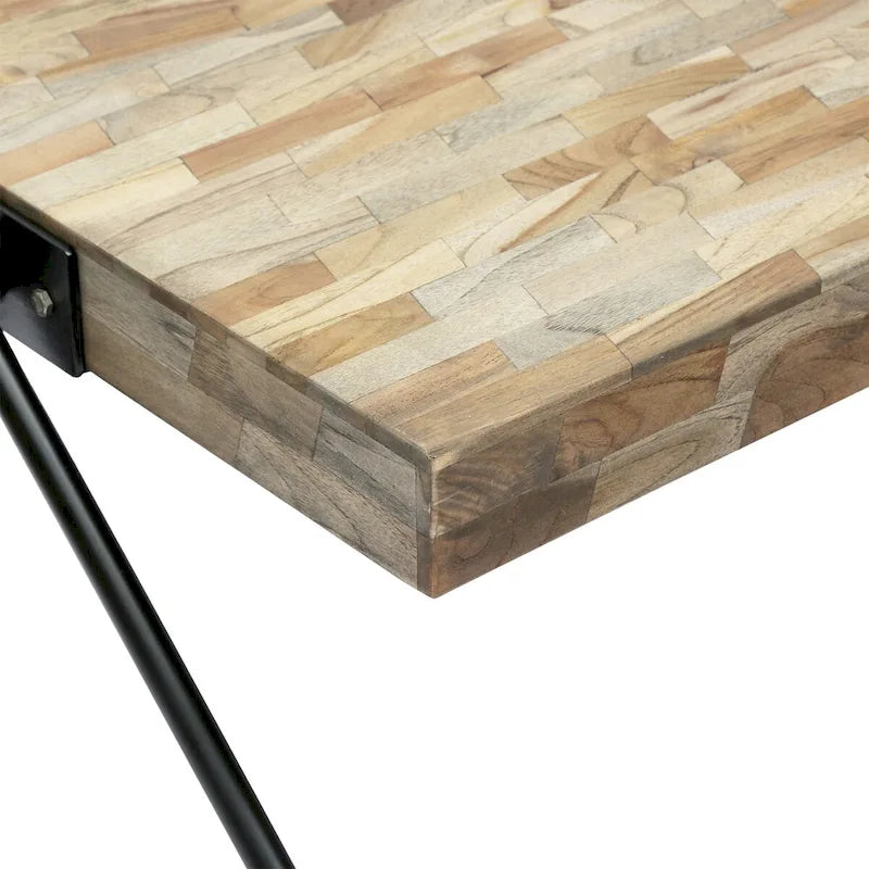 Mango Wood Coffee Table, Modern Industrial Design, With Wooden Tabletop And Metal Legs