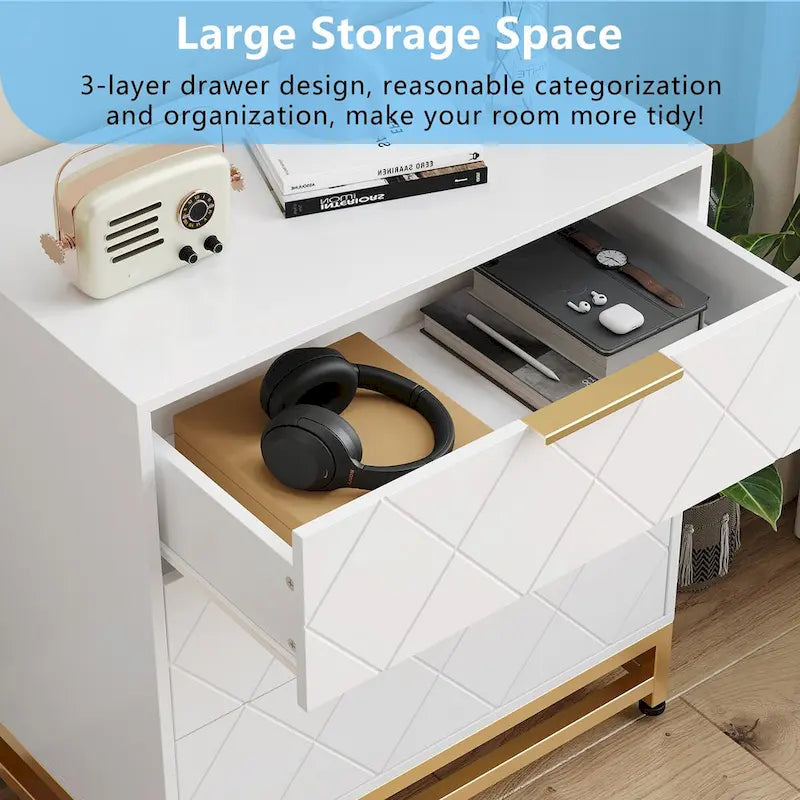 Comò a 3 cassetti, cassettiera in legno