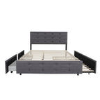 Queen Size Upholstered Linen Fabric Trundle bed