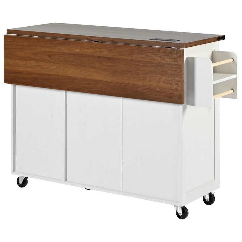 54.5 Kitchen Island with Power Outlet and Drop Leaf for Kitchen