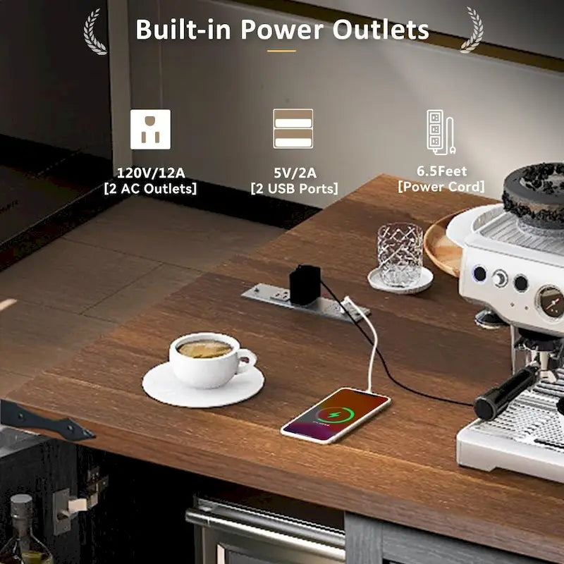 54.5 Kitchen Island with Power Outlet and Drop Leaf for Kitchen