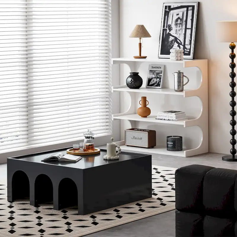 Multifunctional 4-Tier White Book Shelf & Coffee Table, Creative Furniture Floor Bookshelf, Minimalist Organizer Storage Shelves