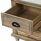 Rustic Storage Bench with 3 Drawers and 3 Rattan Baskets, Shoe Bench for Living Room, Entryway