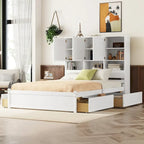 Letto a piattaforma Queen Size con testiera contenitore e 4 cassetti