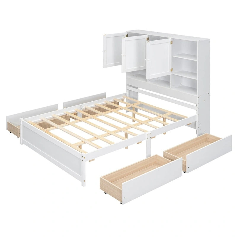 Letto a piattaforma Queen Size con testiera contenitore e 4 cassetti