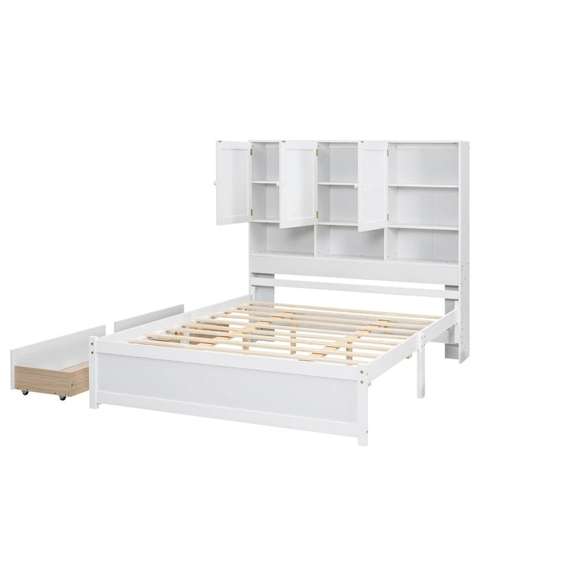 Letto a piattaforma Queen Size con testiera contenitore e 4 cassetti