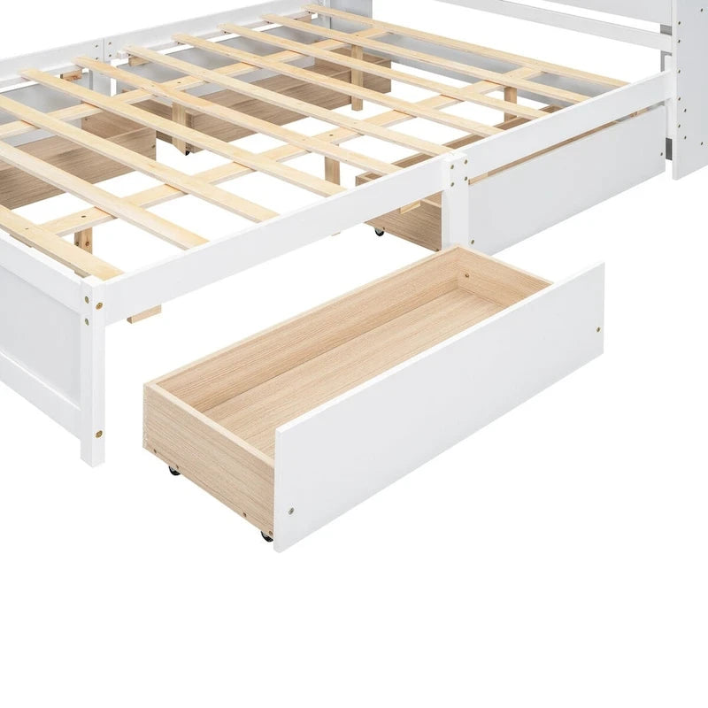 Letto a piattaforma Queen Size con testiera contenitore e 4 cassetti