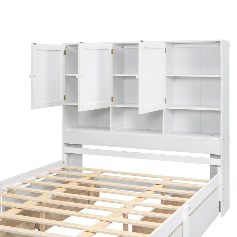 Letto a piattaforma Queen Size con testiera contenitore e 4 cassetti