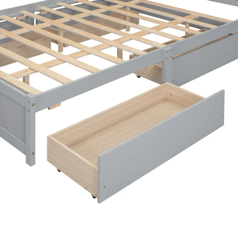 Letto a piattaforma Queen Size con testiera contenitore e 4 cassetti