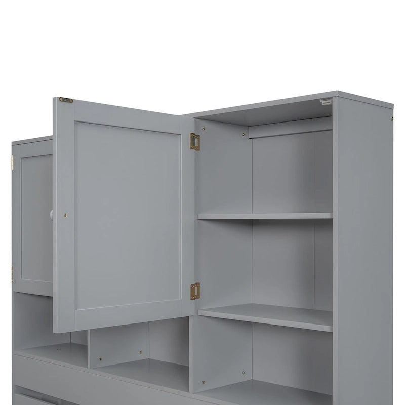 Letto a piattaforma Queen Size con testiera contenitore e 4 cassetti