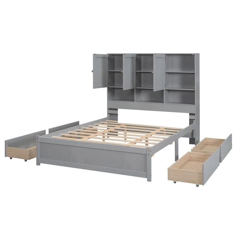Letto a piattaforma Queen Size con testiera contenitore e 4 cassetti
