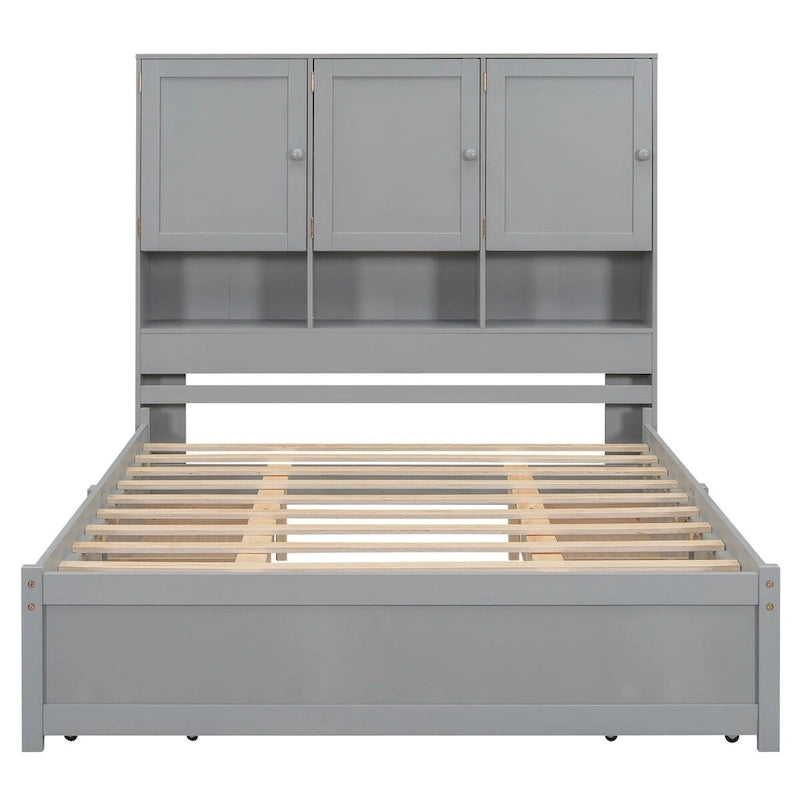 Letto a piattaforma Queen Size con testiera contenitore e 4 cassetti