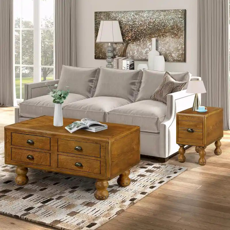 40 Solid Wood Rectangle Coffee Table with 4 Drawers
