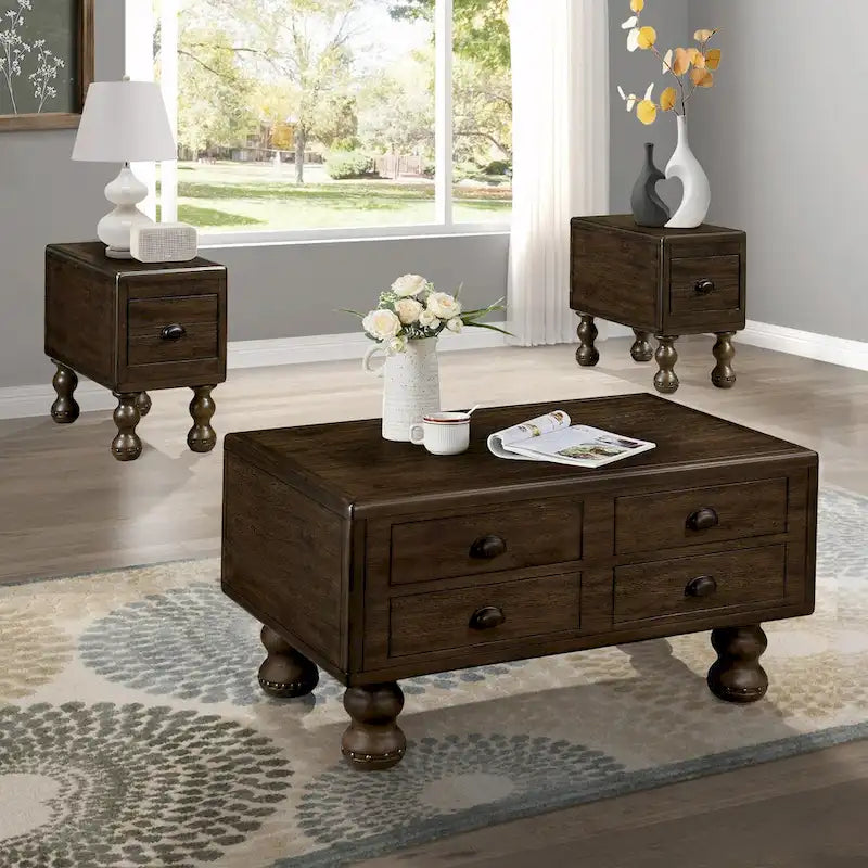 40 Solid Wood Rectangle Coffee Table with 4 Drawers
