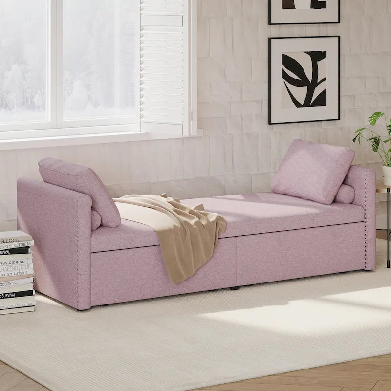 Modern Chaise Lounger Daybed Small Single Daybed with 2 Drawers,No Mattress Needed,Perfect For Living Rooms&Home Office