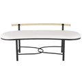 Metal Abstract Upholstered Oval Home Bench with Black Metal Frame and Rope Rod Backrest - White - Roche River Decor