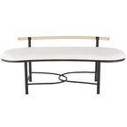Metal Abstract Upholstered Oval Home Bench with Black Metal Frame and Rope Rod Backrest - White - Roche River Decor