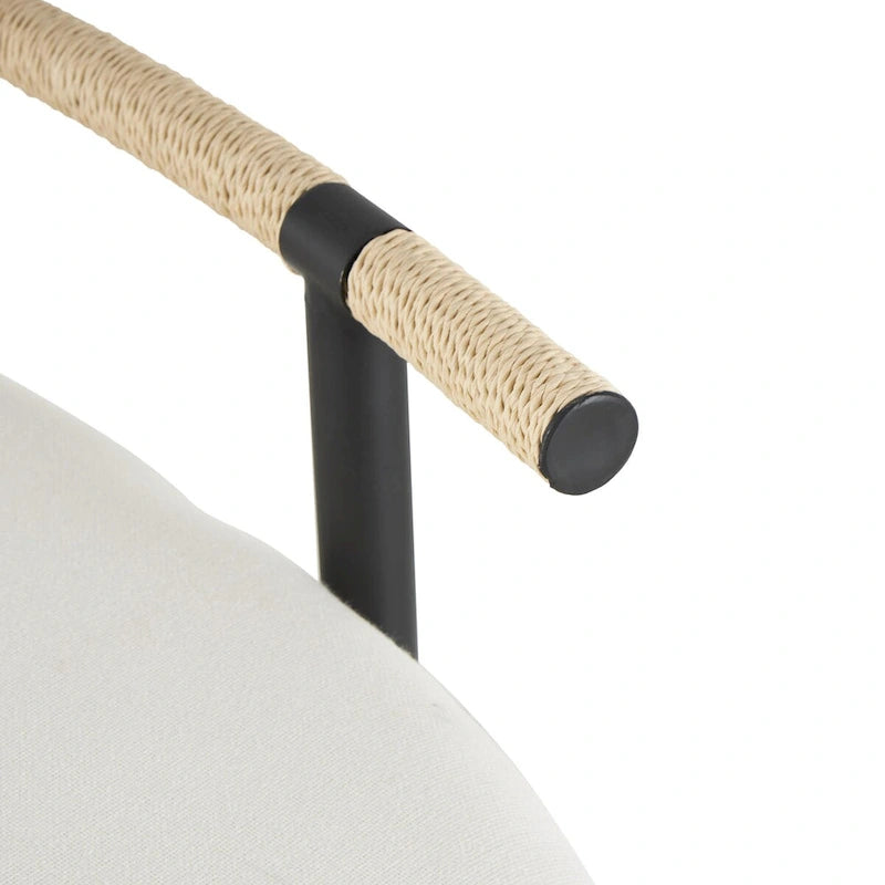 Metal Abstract Upholstered Oval Home Bench with Black Metal Frame and Rope Rod Backrest - White - Roche River Decor