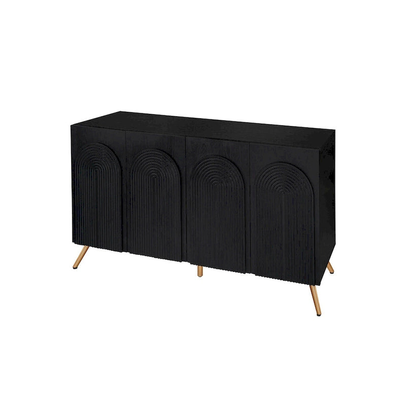 Black 4-Door Sideboard - 59" with 3D Arch Carved Doors