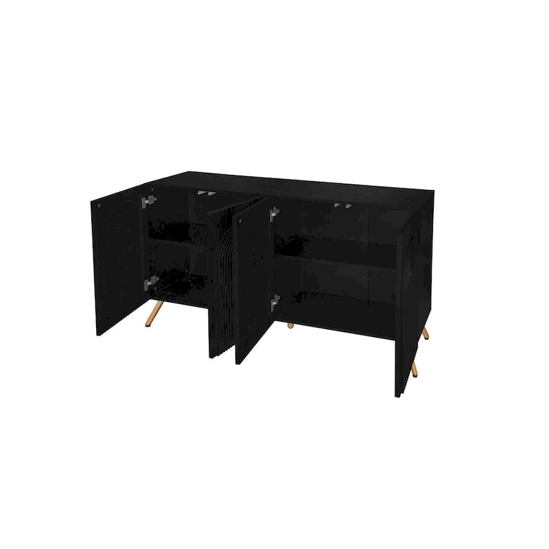 Black 4-Door Sideboard - 59" with 3D Arch Carved Doors