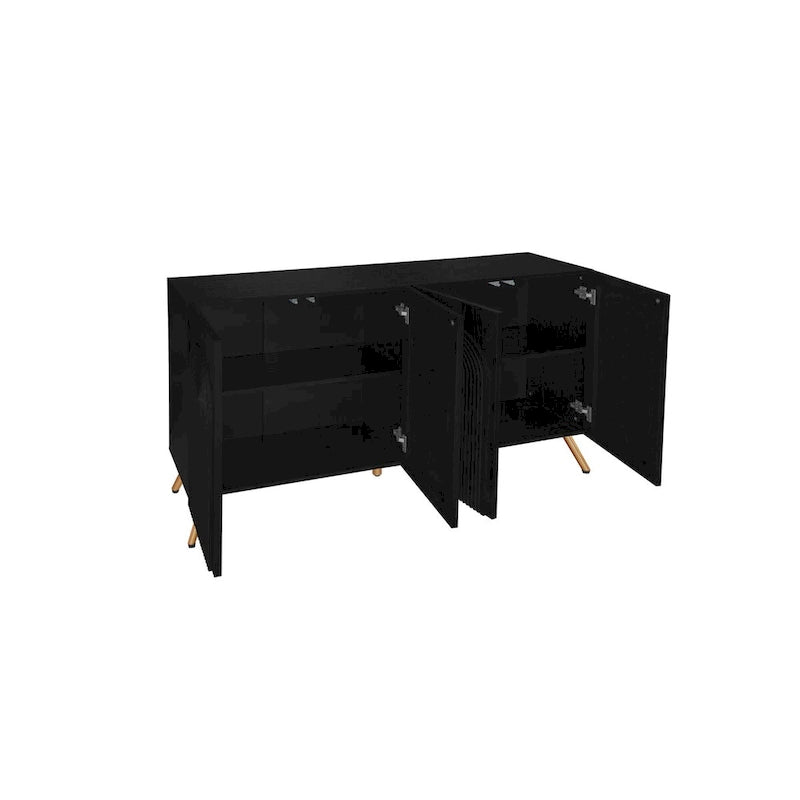 Black 4-Door Sideboard - 59" with 3D Arch Carved Doors