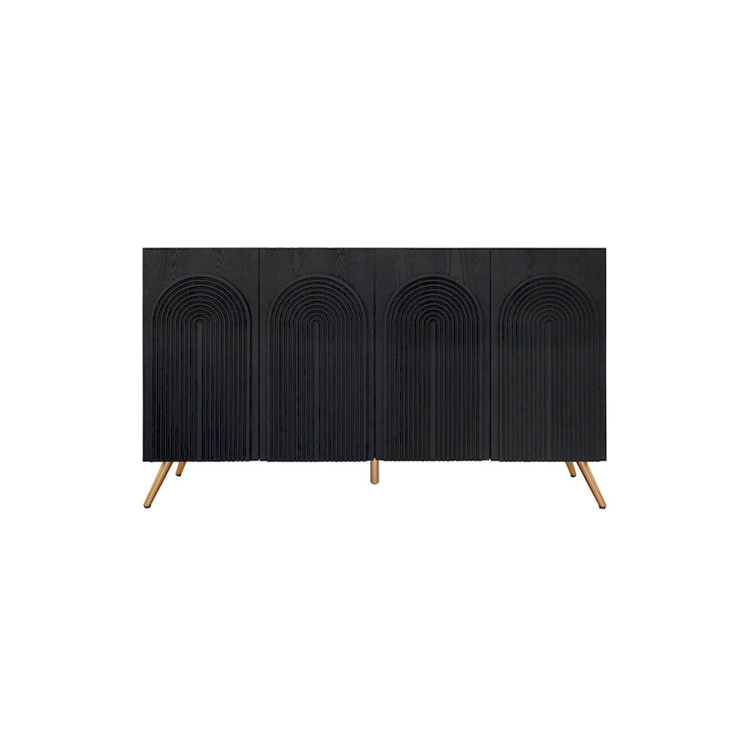 Black 4-Door Sideboard - 59" with 3D Arch Carved Doors