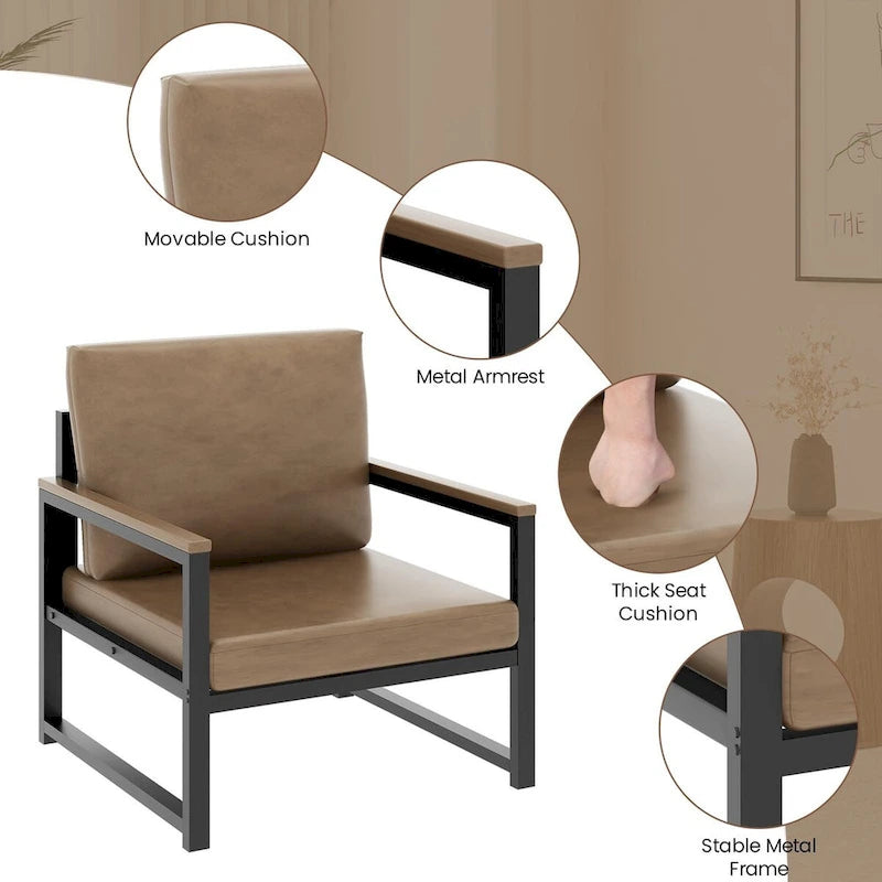 Mieres Poltrona singola Lazy Boy, poltrona moderna semplice con braccioli per soggiorno, ufficio, camera da letto, beige/kaki