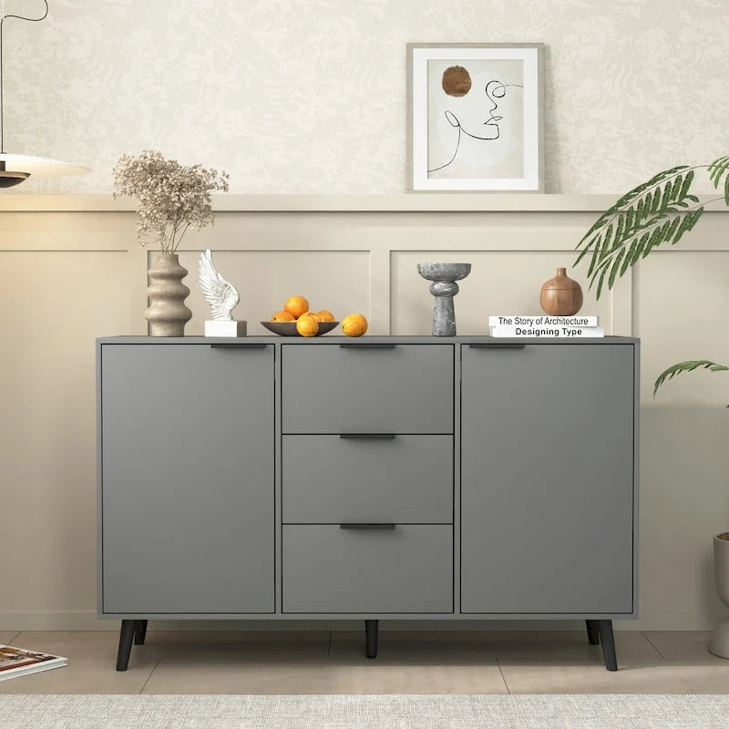 Sideboard Buffet Cabinet with Storage, Wood Coffee Bar Cabinet, 3 Drawers & 2 Doors, Buffet Cabinet Cupboard