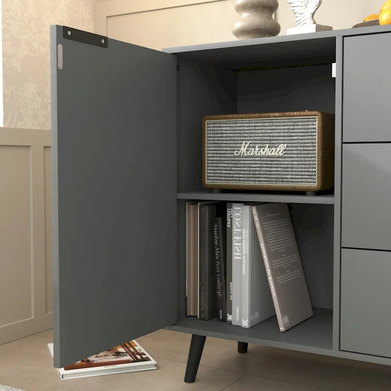 Sideboard Buffet Cabinet with Storage, Wood Coffee Bar Cabinet, 3 Drawers & 2 Doors, Buffet Cabinet Cupboard