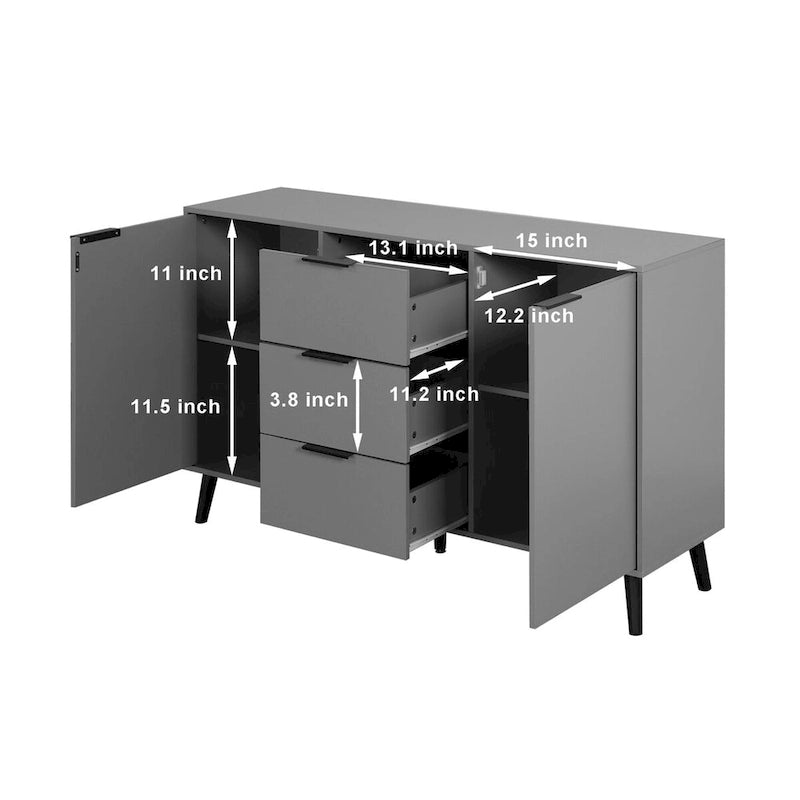 Sideboard Buffet Cabinet with Storage, Wood Coffee Bar Cabinet, 3 Drawers & 2 Doors, Buffet Cabinet Cupboard