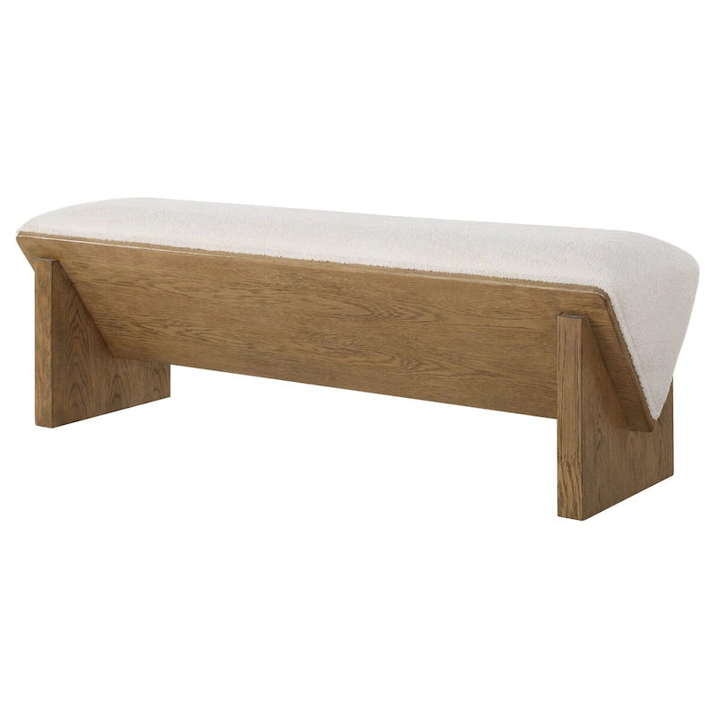 Ivory Faux Sheepskin Waterfall Bench - 59" Wide