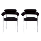 Sedie da pranzo con braccioli imbottite e gambe in metallo (set da 2), nere
