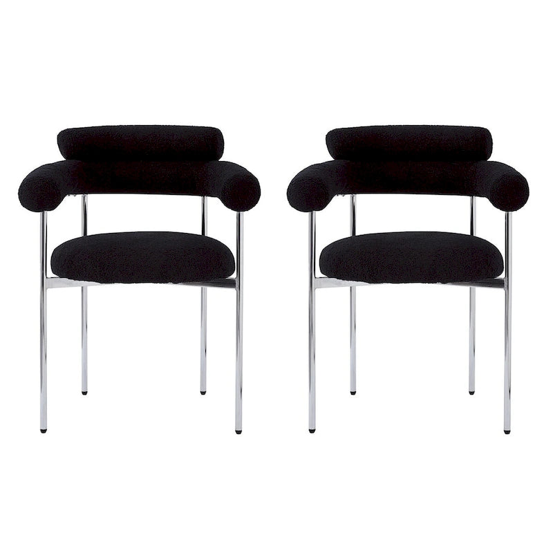 Sedie da pranzo con braccioli imbottite e gambe in metallo (set da 2), nere