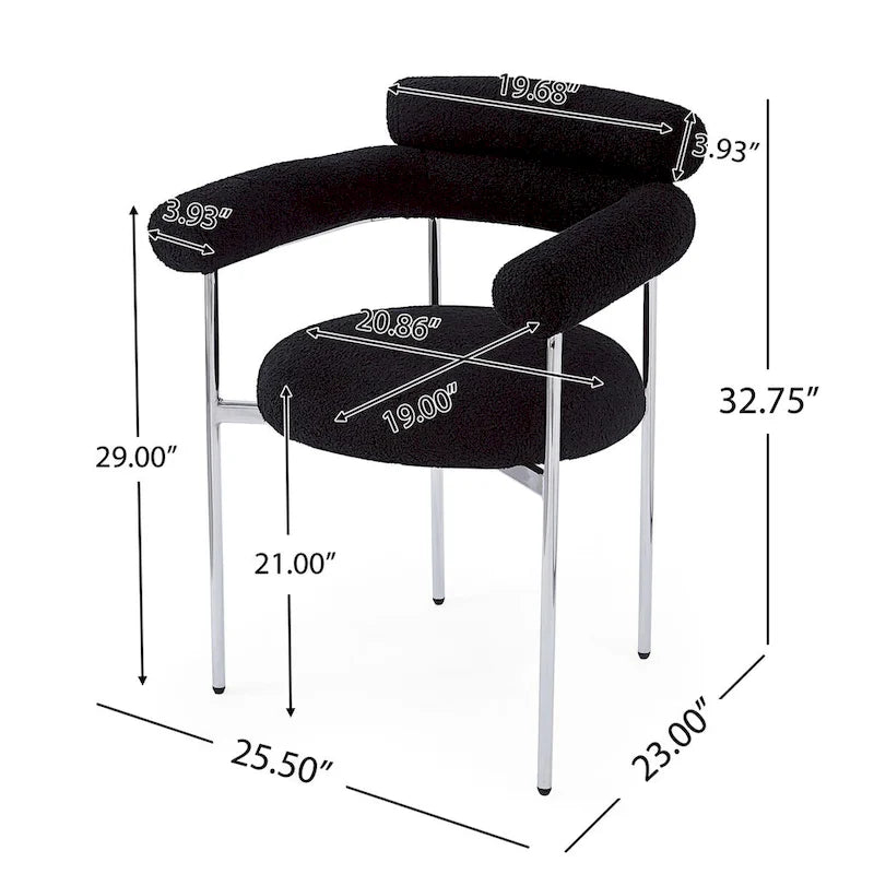 Sedie da pranzo con braccioli imbottite e gambe in metallo (set da 2), nere