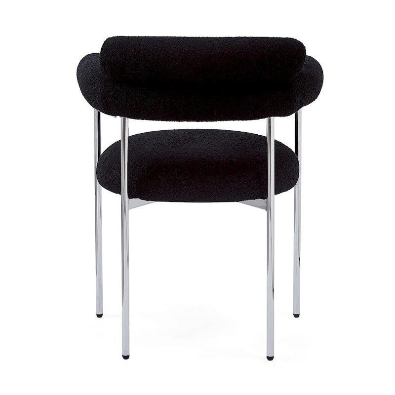 Sedie da pranzo con braccioli imbottite e gambe in metallo (set da 2), nere