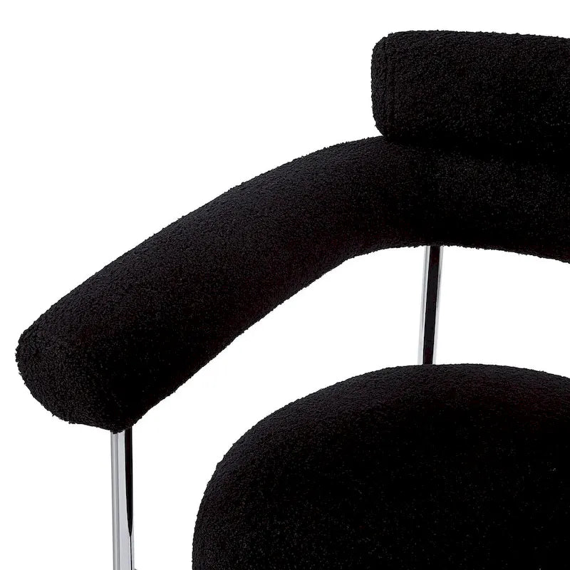Sedie da pranzo con braccioli imbottite e gambe in metallo (set da 2), nere