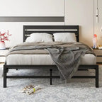 Platform Bed Frame With Wooden Headboard, Under Bed Storage, Non-Slip