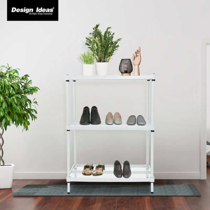 Design Ideas MeshWorks 3 Tier Full-Size Metal Storage Shelving Unit Rack, White - 12