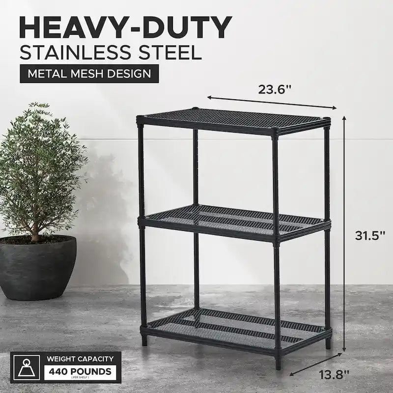 Design Ideas MeshWorks 3 Tier Full-Size Metal Storage Shelving Unit Rack, White - 12