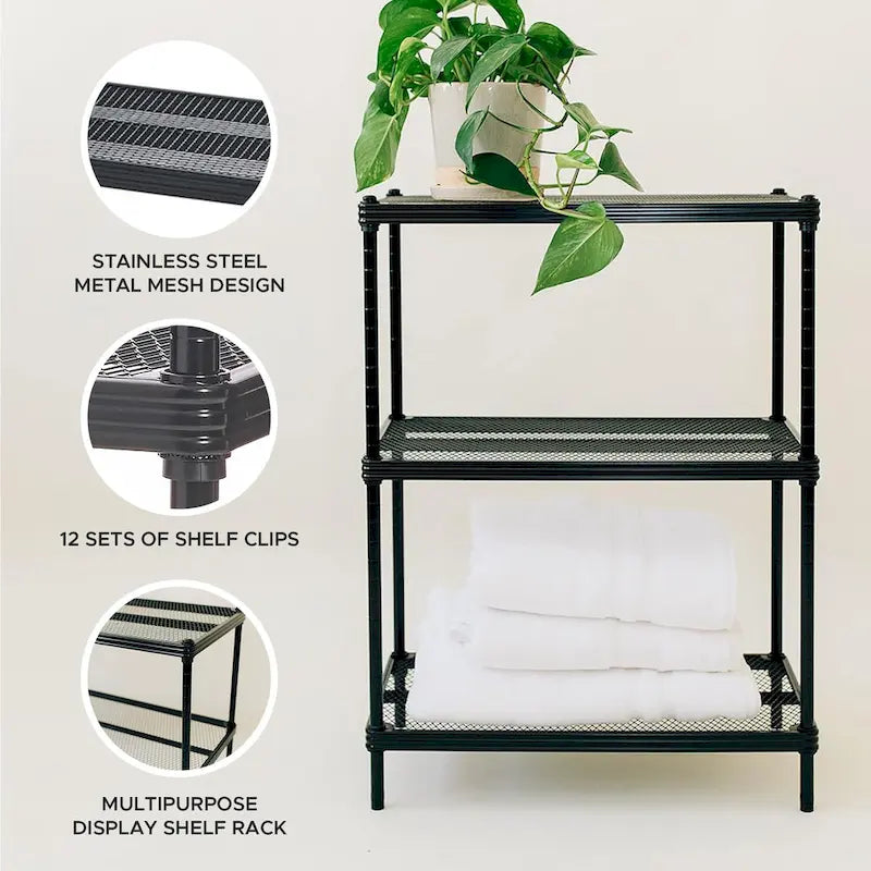 Design Ideas MeshWorks 3 Tier Full-Size Metal Storage Shelving Unit Rack, White - 12