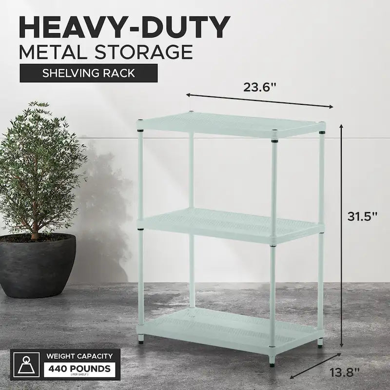 Design Ideas MeshWorks 3 Tier Full-Size Metal Storage Shelving Unit Rack, White - 12