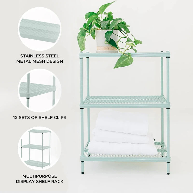 Design Ideas MeshWorks 3 Tier Full-Size Metal Storage Shelving Unit Rack, White - 12