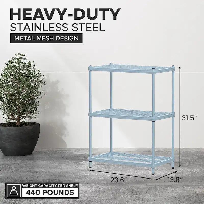 Design Ideas MeshWorks 3 Tier Full-Size Metal Storage Shelving Unit Rack, White - 12
