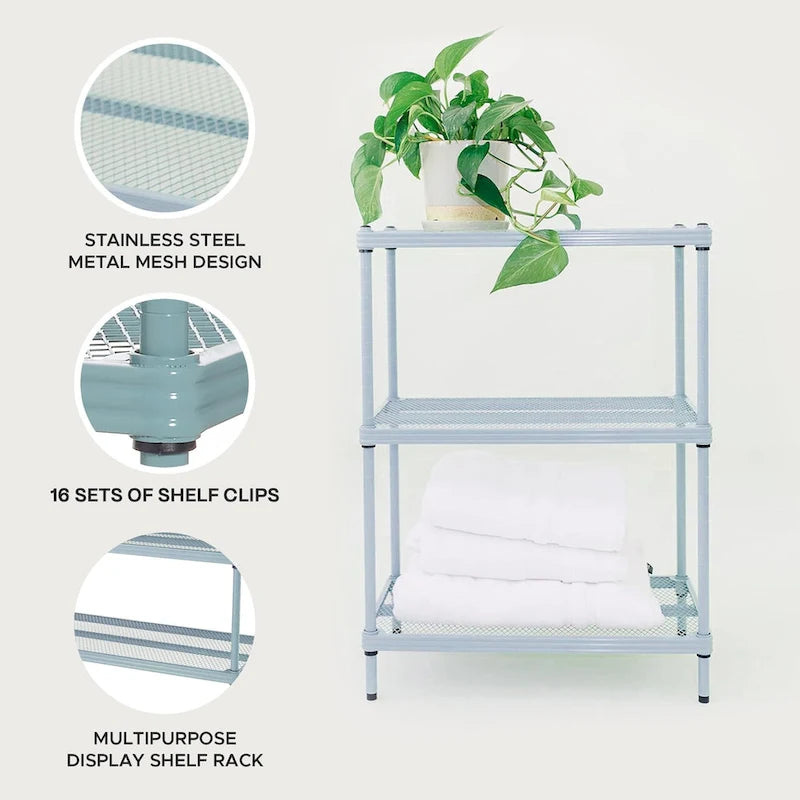 Design Ideas MeshWorks 3 Tier Full-Size Metal Storage Shelving Unit Rack, White - 12