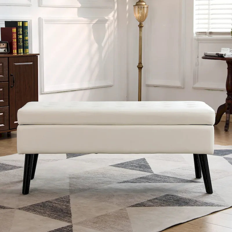 Storage Bench with Storage,End of Bed Bench,Entryway Bench,Storage Ottoman Bench 43.3 W x 17.7 White PU Leather Bench
